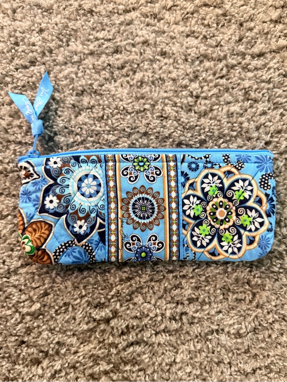 Vera Bradley Bali Blue Brush Pencil Case Cosmetic Makeup Eyeglass Pouch NWOT
